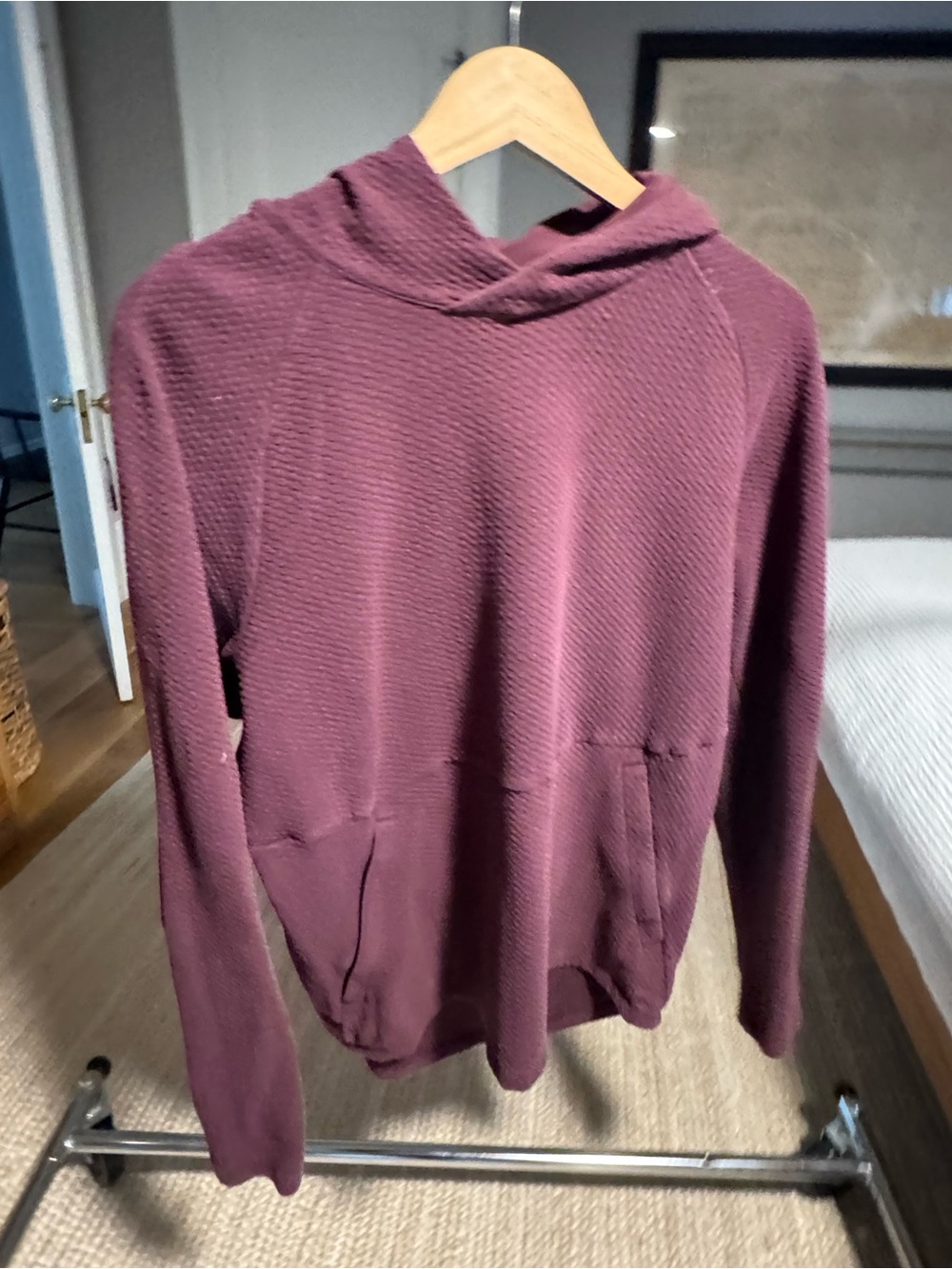 lululemon athletica Maroon Hooded Long Sleeve Pullover waffle texture